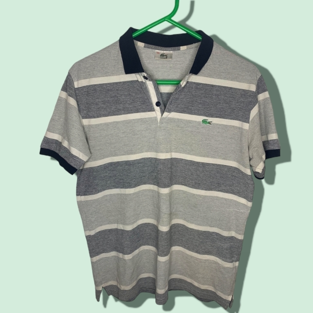 Lacoste  Grey Striped Polo size: XXL